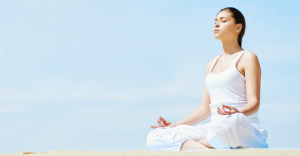 呼吸の座り女性